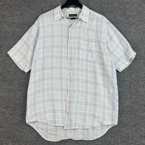 Joseph & Lyman Button Down Shirt Mens XL Blue White Plaid Italian Short Sleeve